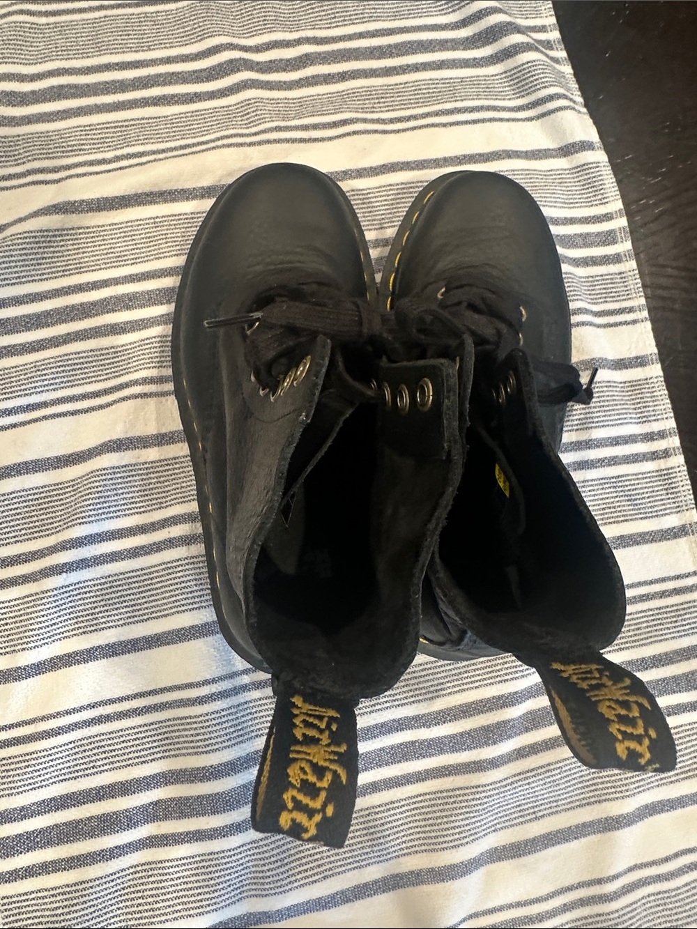 Dr. Martens Black Leather 8-Eye Boots with Yellow Stitching - Picture 5 of 11